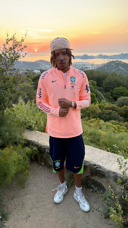 Pull Zippé Rose Saumon Brésil – Édition Drip Seleção